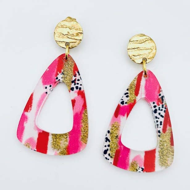 Pink & Gold Dangle Drop Earrings for wholesale by Fish Towne Designs, LLC