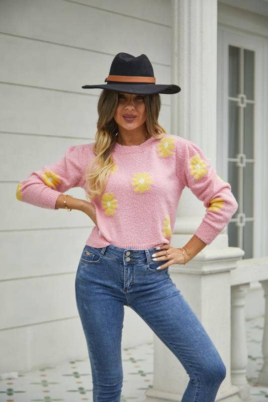 Miss Sparkling - Wholesale Pullover-trui - Dames - Trui met bloemen - Iets bijgesneden met lange mouwen2