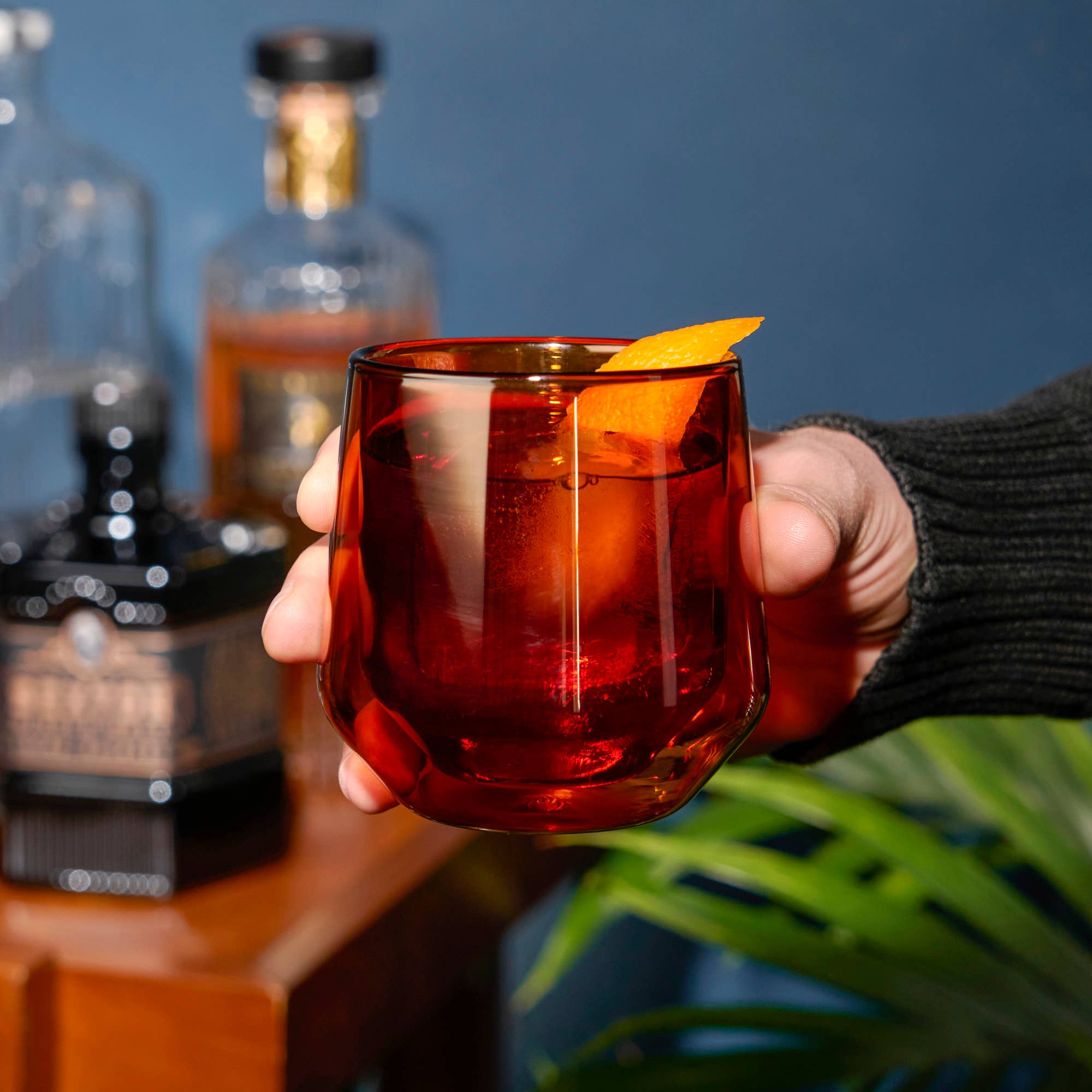 Viski - Wholesale Cocktail/Liquor Glass - Aurora Double Walled Glass Tumblers Amber3