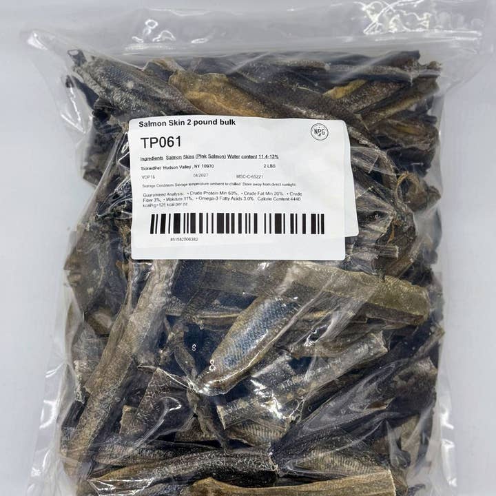 Salmon Skin 2 pound bulk Dog Treats for wholesale by TickledPet