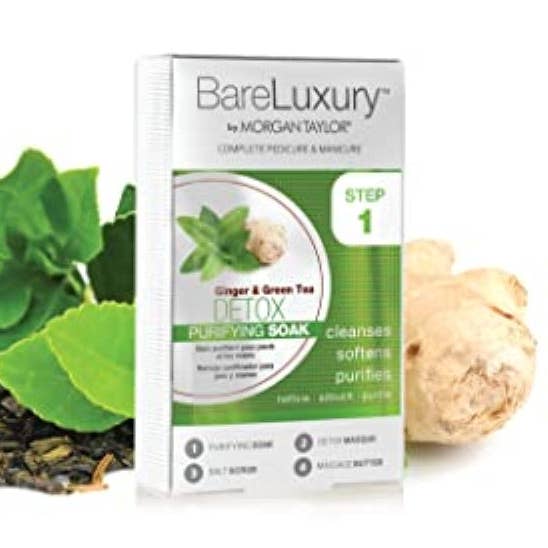 Morgan Taylor BareLuxury Paquetes Completos de Pedicura y Manicura de 4 Pasos - Kit Completo de Cuidado de Uñas con Remojo, Mascarilla, Exfoliante y Manteca de Masaje, Tratamientos Profesionales de Calidad de Spa (Desintoxicación de Jengibre y Té Verde) para venta al por mayor de Kasa Style