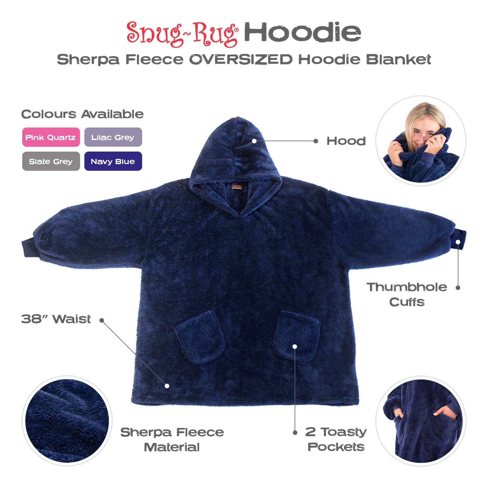 Wholesale Gifts Tomorrow – Großhandel Überwurfdecke – Kuschelige Decke Hoodie Tragbare Übergroße Kapuzendecke Marineblau1