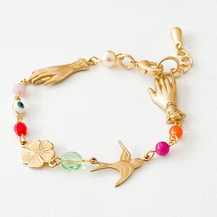 Nest Pretty Things - Wholesale Charm/Dangle Bracelet - Adjustable Evil Eye Charm Bracelet With Pearl And Beads