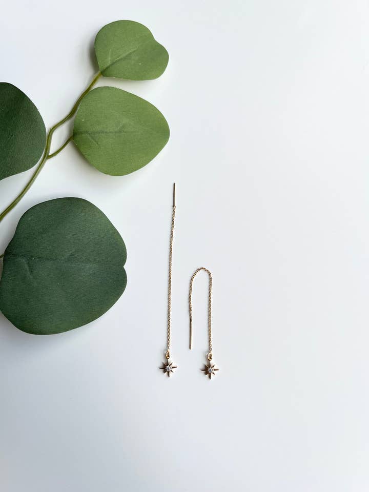 Star Threader Earring, Minimalist Chain Earrings for wholesale by Mountain Marigold Jewelry