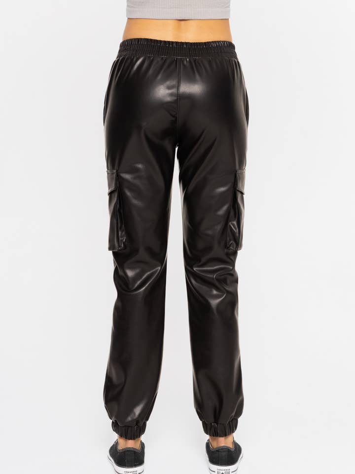 Black Vegan Leather Joggers for wholesale on Faire2