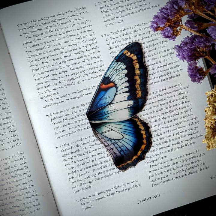 Clear Bookmark - Blue Purple Butterfly Wing Dark Academia for wholesale by Dark Veinlet