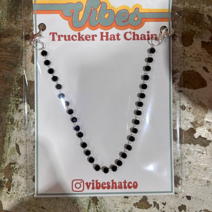 Corrente de chapéu Dainty Black Beaded Trucker | Faixa de chapéu | Corrente de chapéu por atacado de Vibes Hat Company