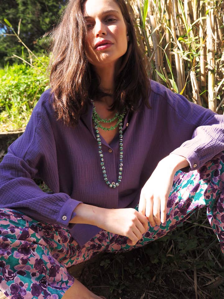 Organic cotton blouse STAR purple for wholesale by Triana by C