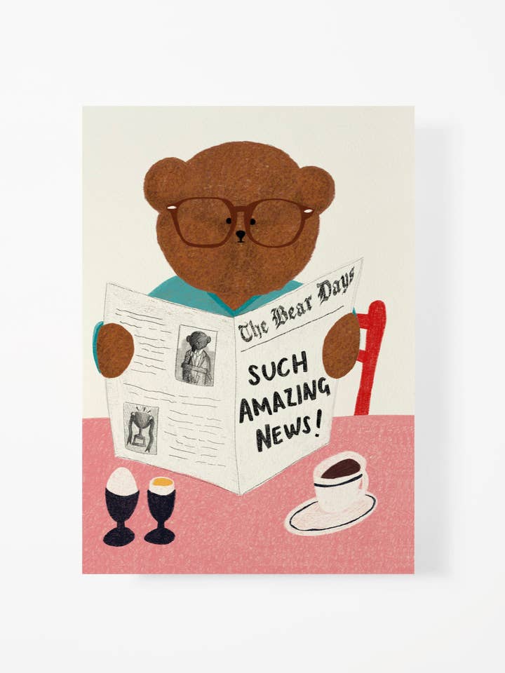Newspaper Bear Greeting Card for wholesale by The Bear Days