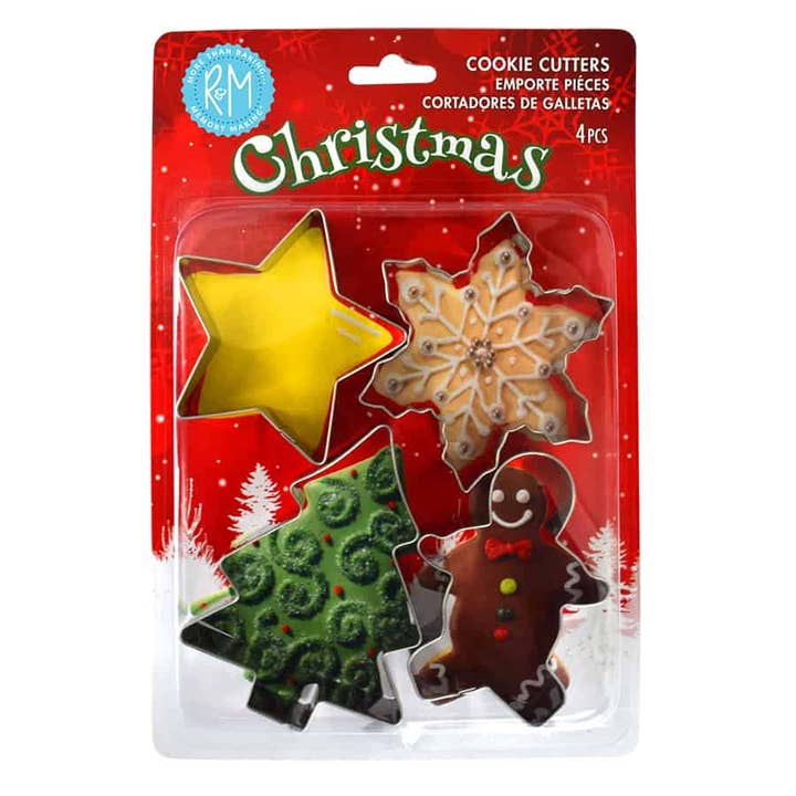 Christmas 4 PC S/S Cookie Cutter Set Carded for wholesale by R&M International