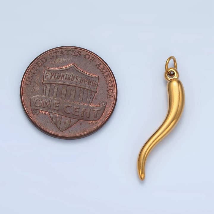 Aim Eternal - Wholesale Individual Charm/Pendant - Stainless Steel 25mm Minimalist Chili Cornicello Italian Horn Charm | P6682