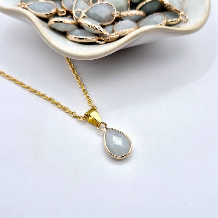 Gold Coloured Necklace with Amazonite Waterdrop Pendant (1cm) for wholesale by Moonlight Gemstones