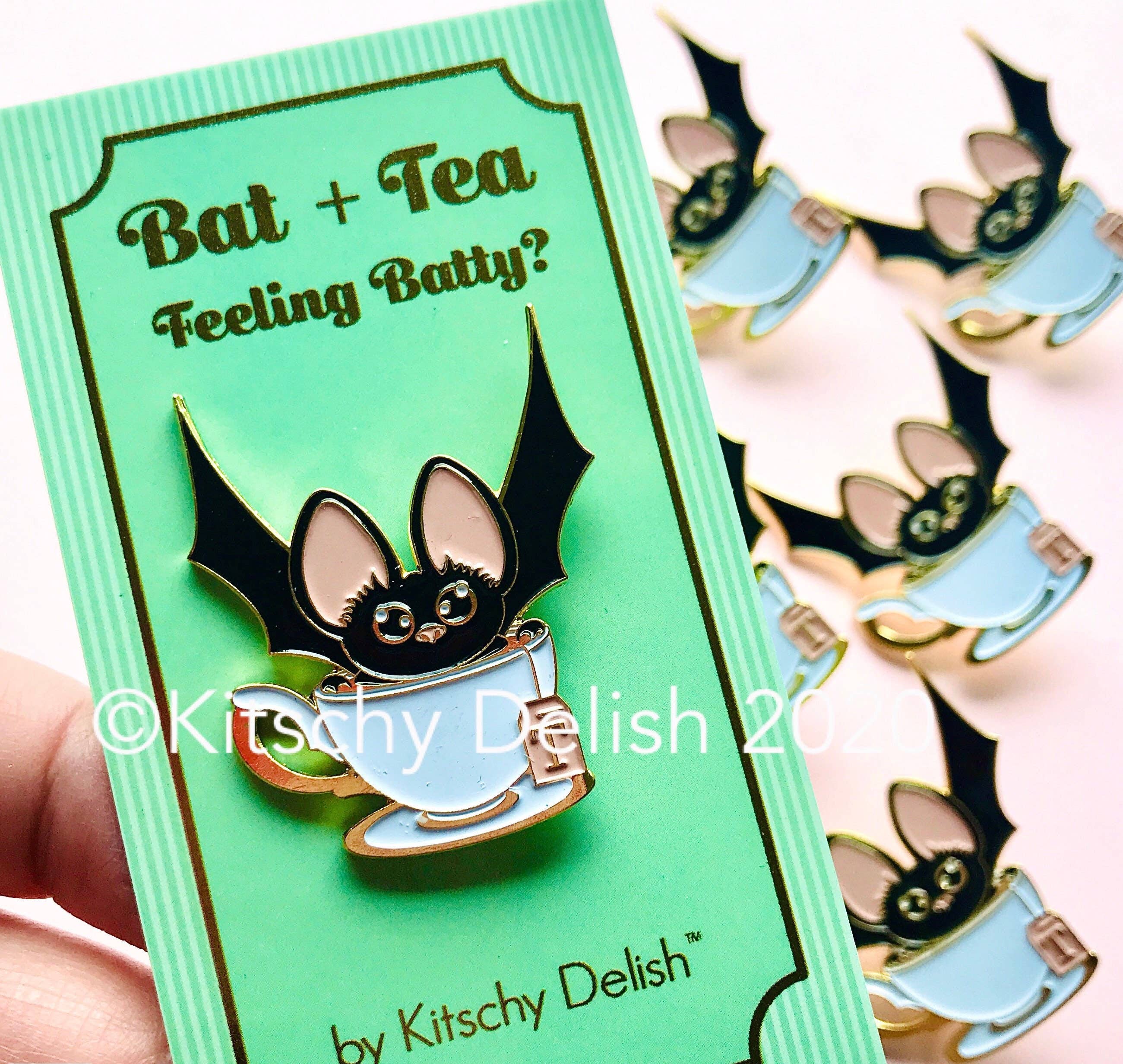 Kitschy Delish - Wholesale Lapel Pin/Button - Bat + Tea soft enamel pin!1