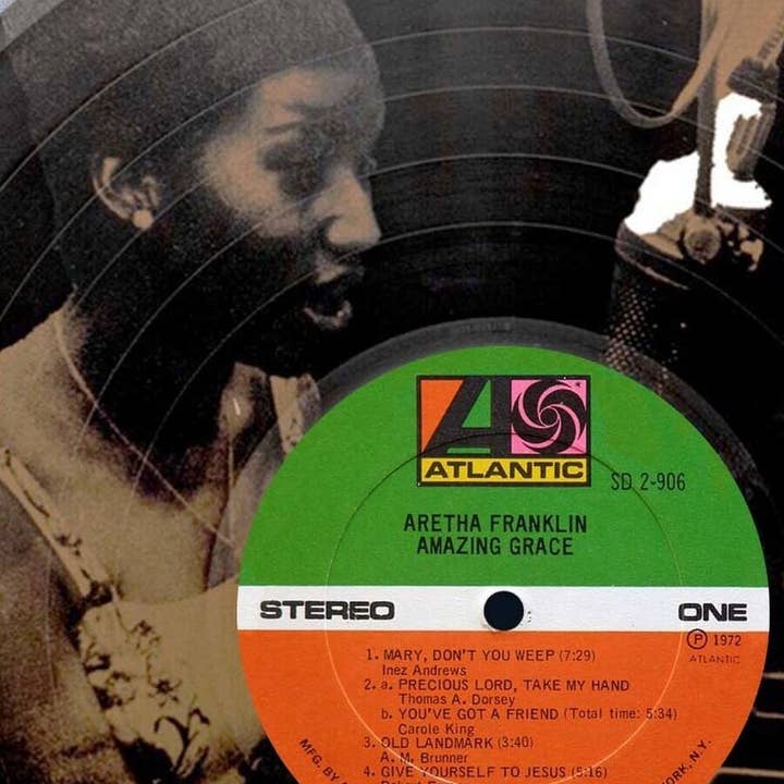 Gold Record Outlet - Vendita all'ingrosso Decorazione da parete 3D - Aretha Franklin Amazing Grace, incisione laser in vinile nero, 30,5 cm