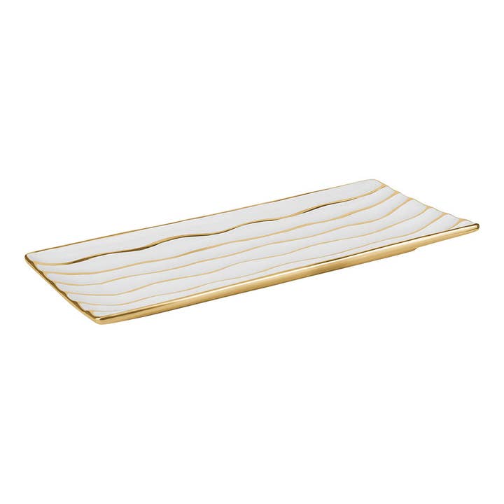 White Porcelain Platter with Gold Waves for wholesale by Boker-Tov Shalom