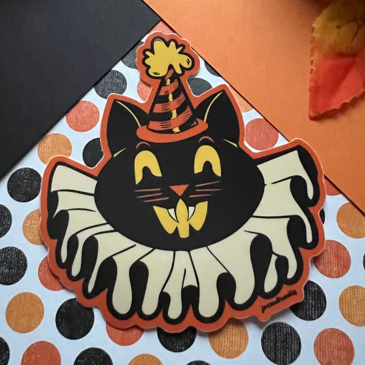 Vintage Halloween Cat Vinyl Sticker for wholesale by Fox and Brambles