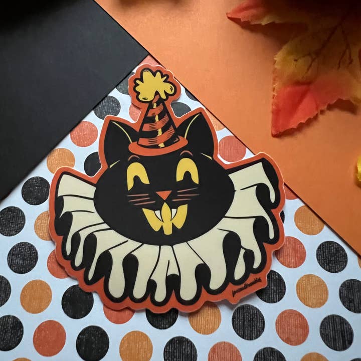 Fox and Brambles - Wholesale Sticker - Vintage Halloween Cat Vinyl Sticker