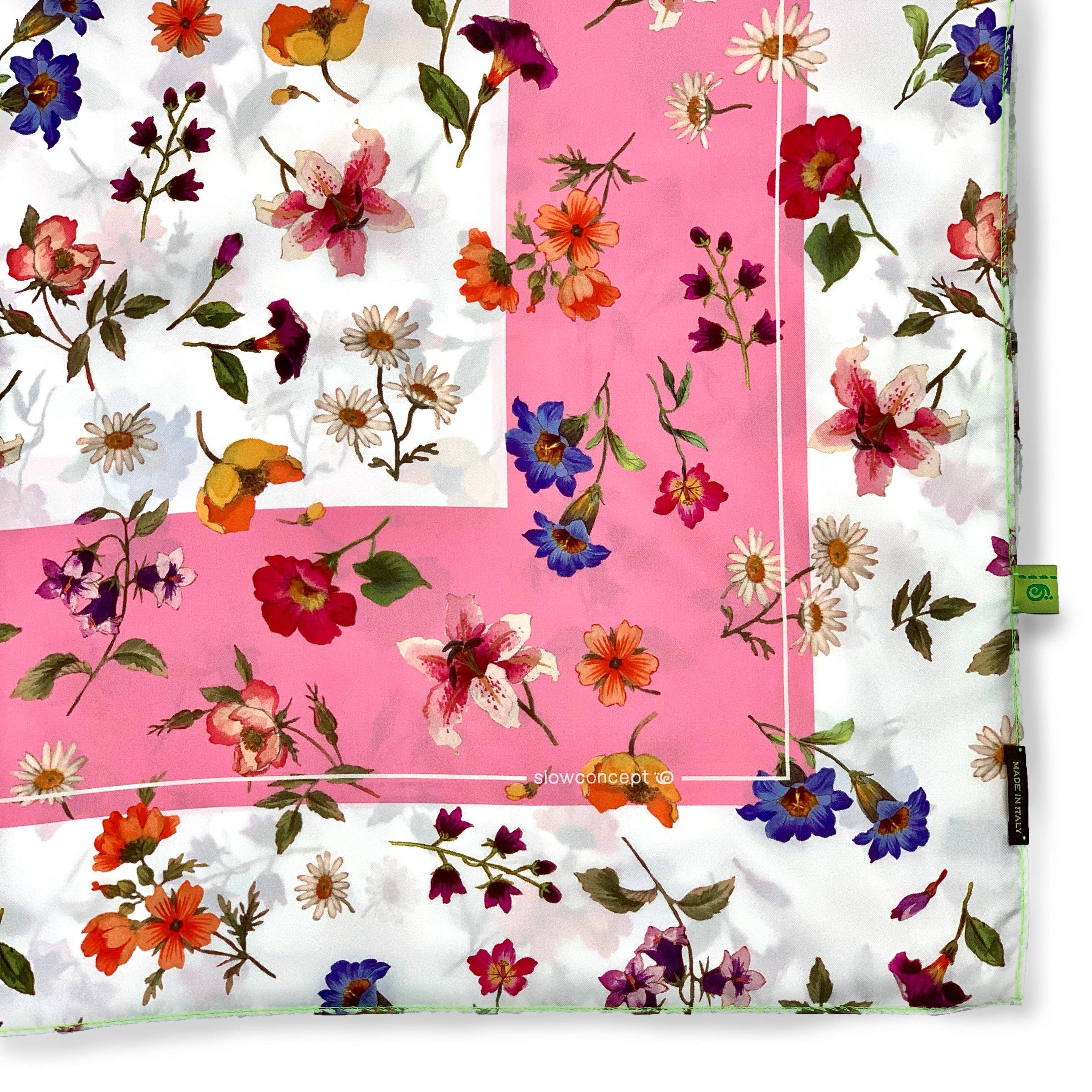 C.C.&Co.Srl - Vendita all'ingrosso Sciarpa - Donna - FOULARD PURA SETA CM 90X90 STAMPA FIORATO CORNICE ROSA COD 2983