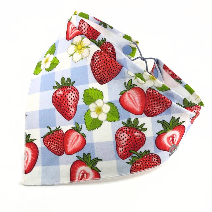 Strawberry Blue Gingham Bandana for wholesale by Legit Adorable Pets