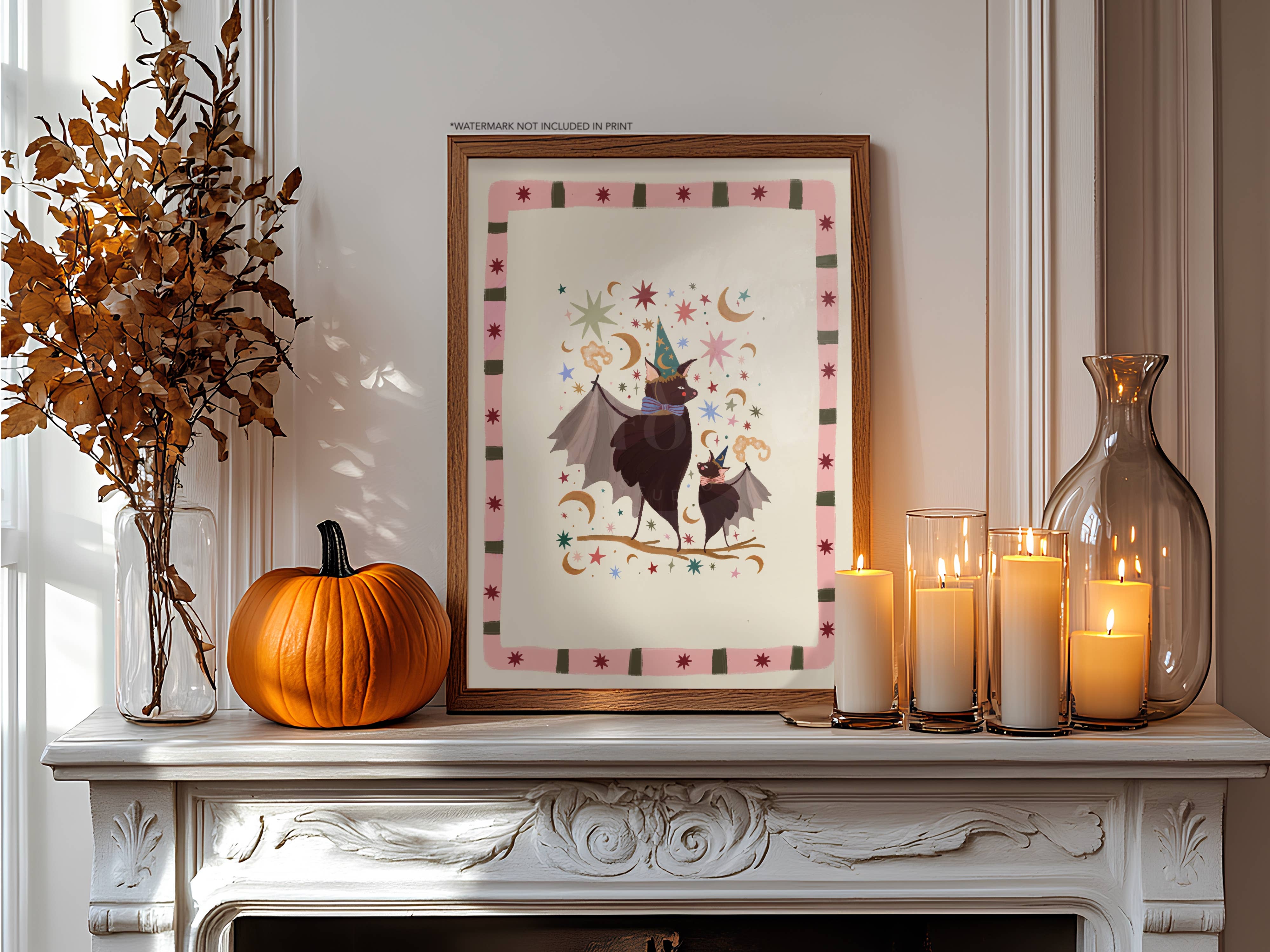 Kate Fox Design – wholesale Art print – Bat Magic Art Print, Colourful, Fun Art, Home Decor, Fall0