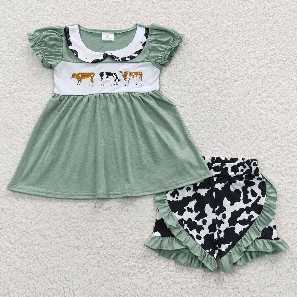 Aier Wholesale - Wholesale Top & Short Set - Kids - Baby Girls Cow Western Summer Shorts Sets0