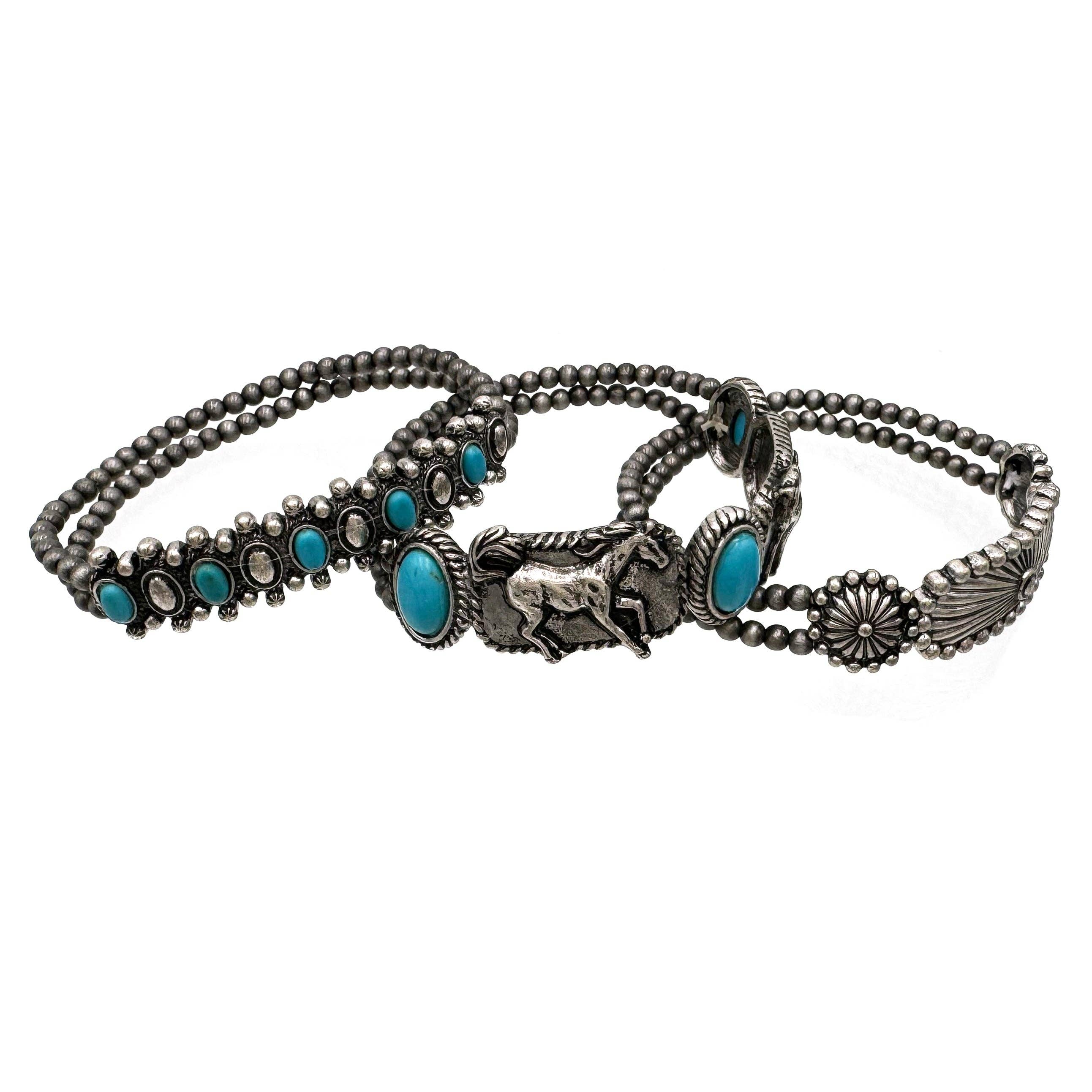 Lunar Deer - Wholesale Jewelry Set - Western Native Horse Three Piece Navajo Beads Bracelet1