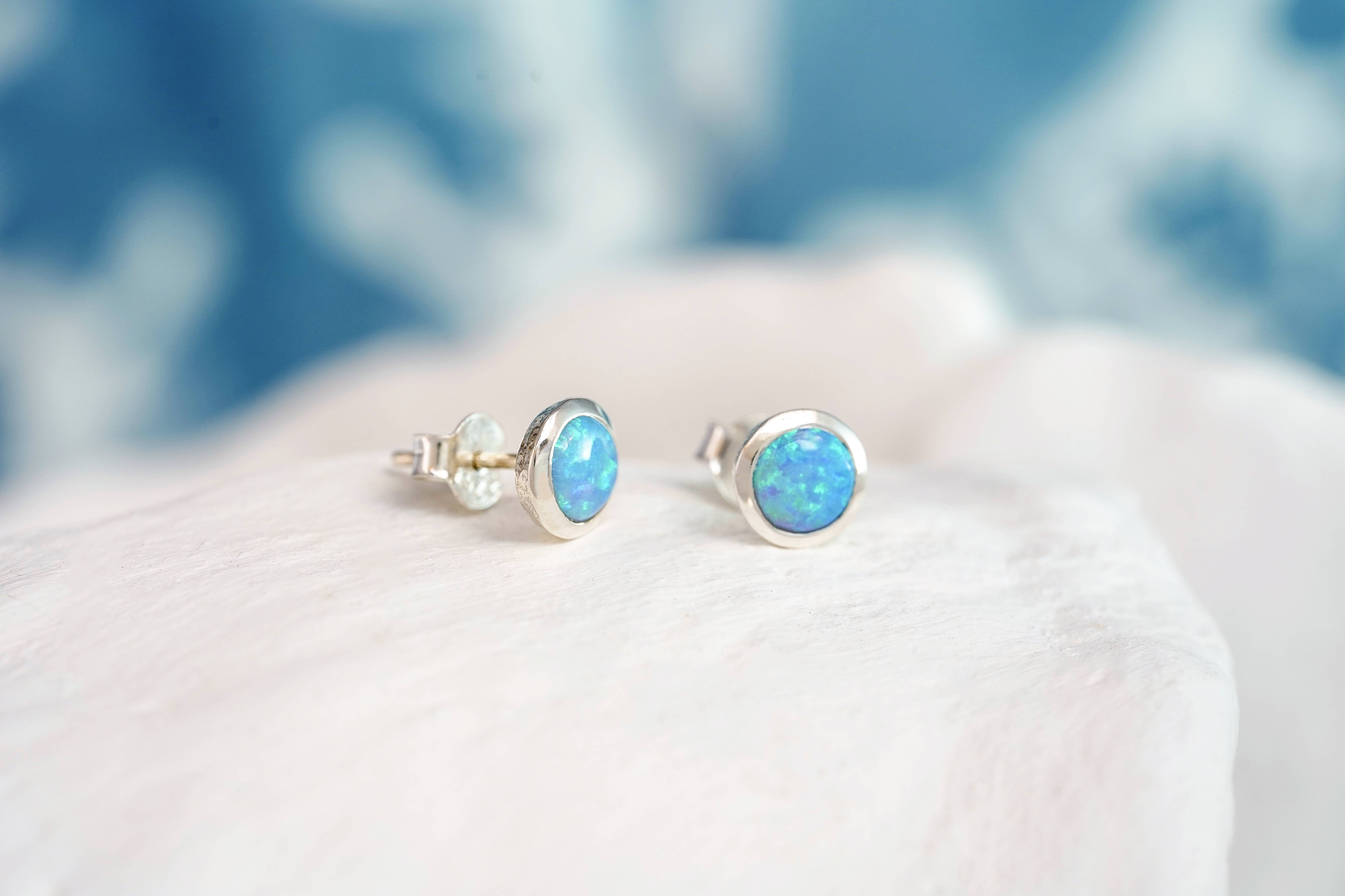 Banyan Jewellery - Wholesale Stud/Post Earrings - Handmade Sterling Silver Blue Opalite Stud Earrings