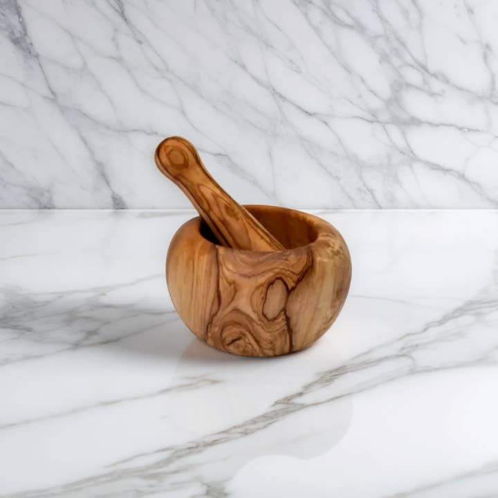 Carré Olive Wood - Wholesale Mortar & Pestle - Olive Wood Mortar and Pestle Small
