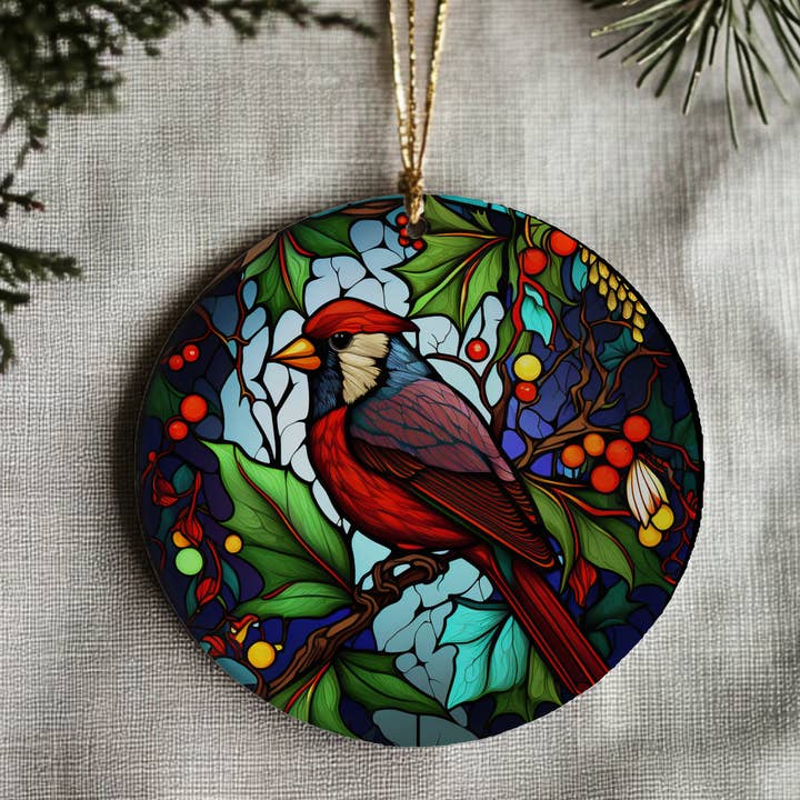 Cardinal Keepsake Ceramic Ornament & Holiday Gift Tag for wholesale by Fernville Creations
