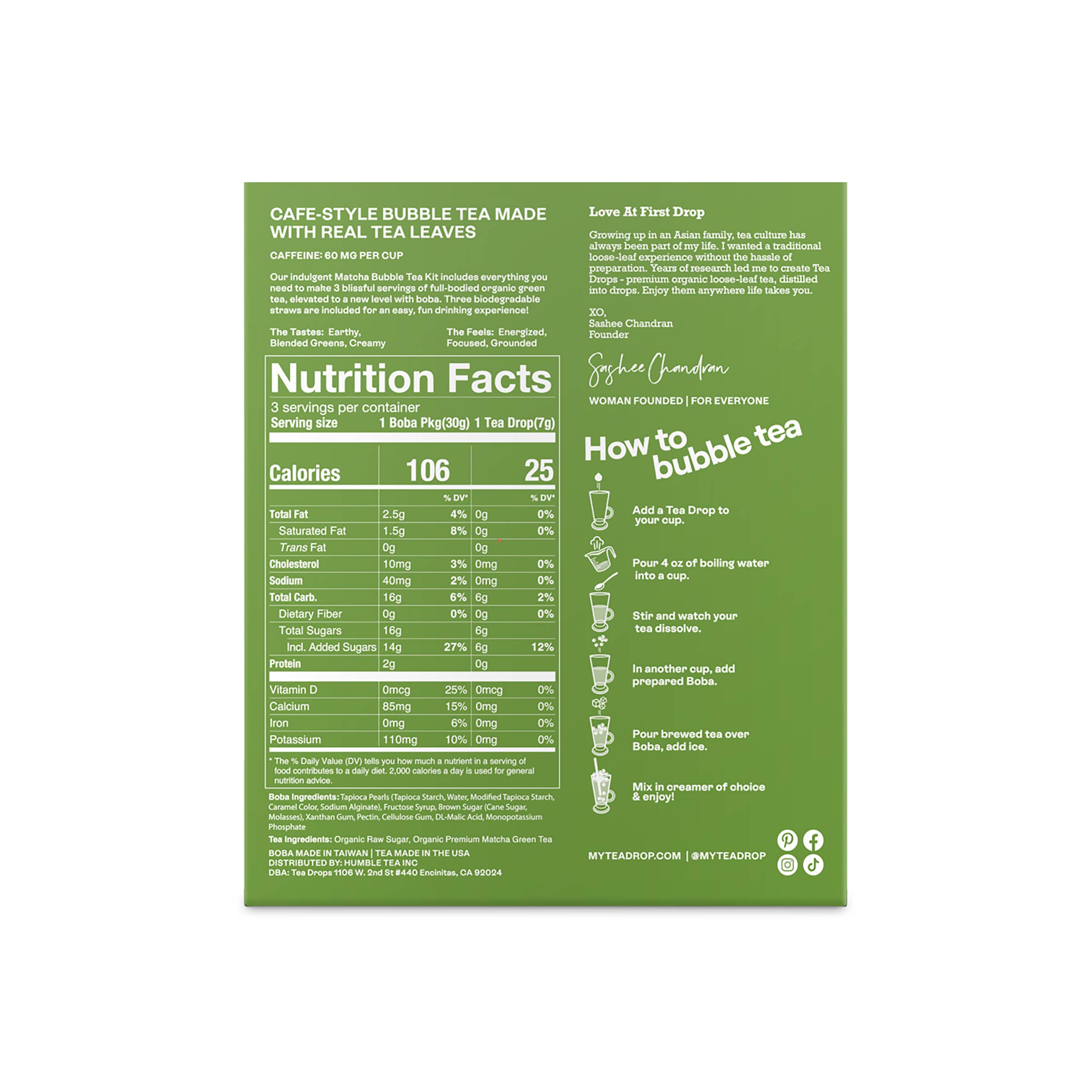 Tea Drops - Wholesale DIY Drink Kit - Matcha Boba Tea Kit - 3ct (Case of 6)10