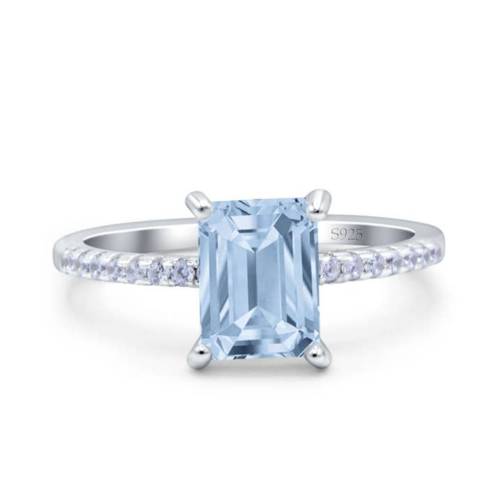 Emerald Cut Art Deco Wedding Ring Simulated Aquamarine CZ for wholesale by Blue Apple Imports
