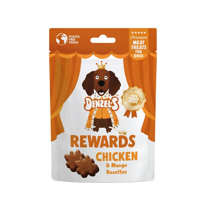 Denzel's - Healthy Dog Treats - Wholesale Pet Treats - Dog - Rewards: Chicken & Mango Rosettes 70g (Case of 10)