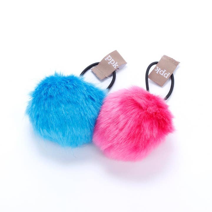 Pompom Hair Tie Set of 2 - Pink / Blue for wholesale by Peppercorn Kids