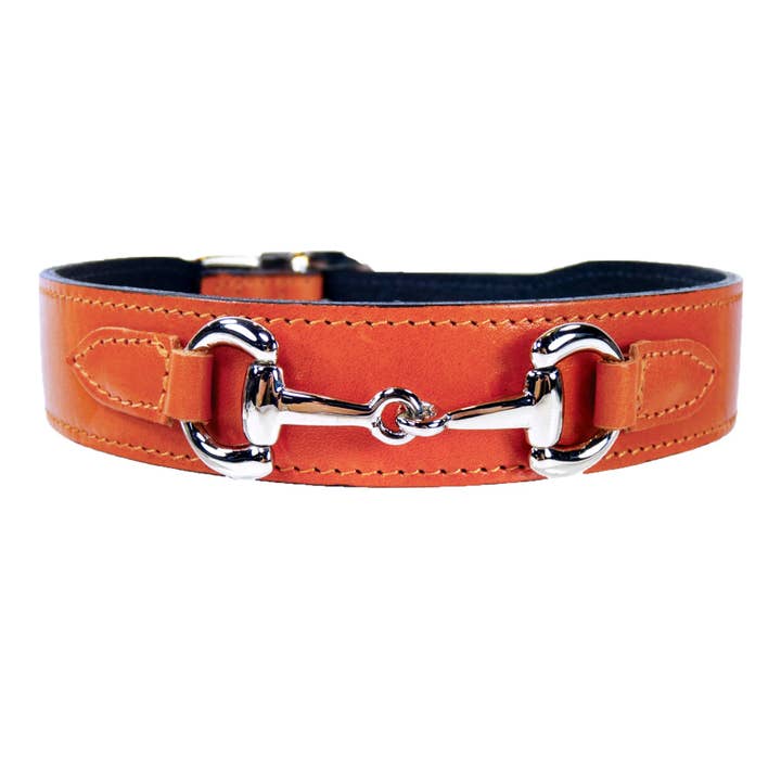 Belmont Dog Collar in Tangerine & Nickel for wholesale by Hartman & Rose
