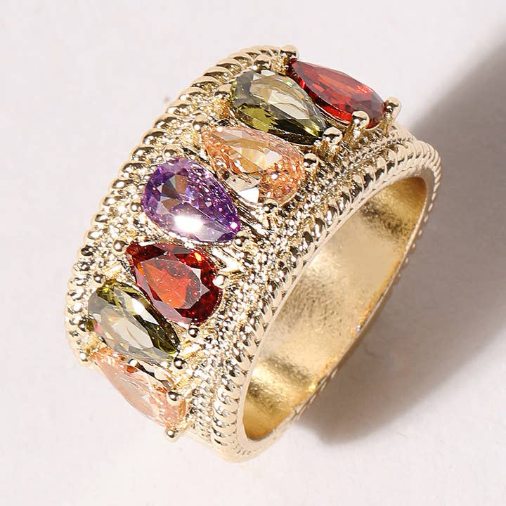 Veelkleurige Tear Drop CZ Stone gouden ring voor wholesale door Fashion City