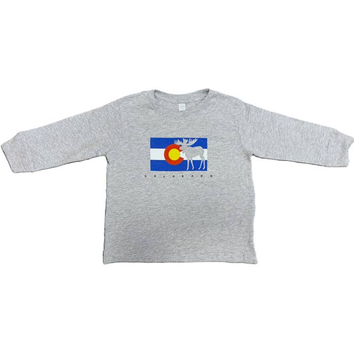 Colorado Flag Moose Kid's Long Sleeve Tee Toddler & Youth for wholesale by Designs with Altitude