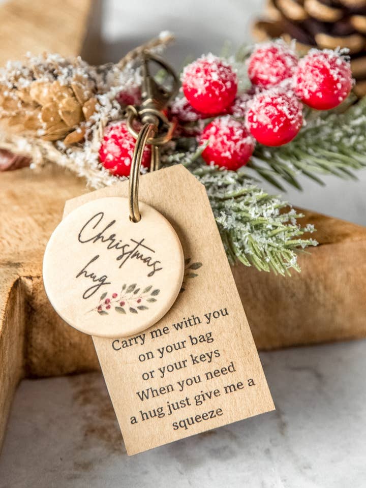 Christmas Hug keyring from Daisydoors for wholesale by Daisydoor Crafts