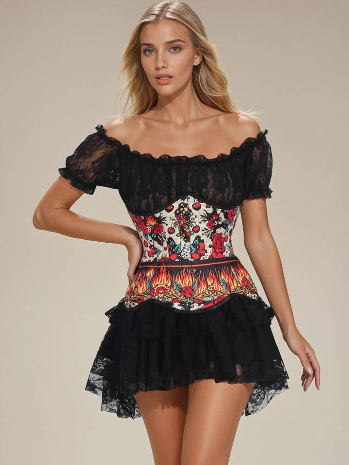 Multi Colored Talani Floral Curvy Underbust Corset for wholesale on Faire0