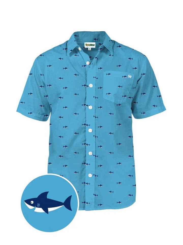 Deep Blue Sea Hawaiian Shirt - Men's Shark Button Down for wholesale by Tipsy Elves