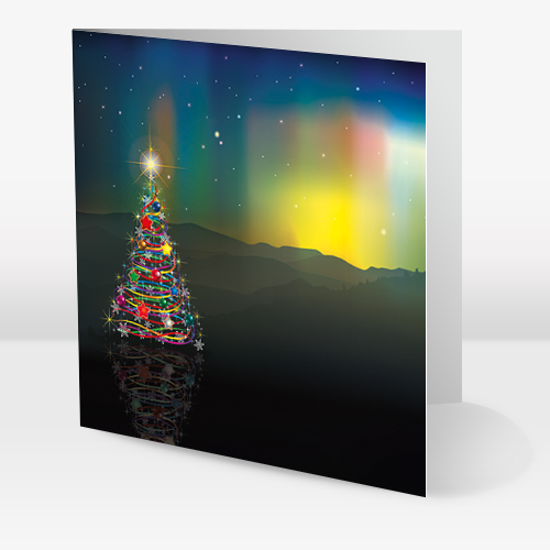 Kortspecialisten - Wholesale Christmas Card - Colored Christmas tree with northern lights0