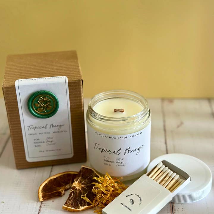 6oz Gift Ready Candles – Hand-Poured & Long-Lasting Mango for wholesale by Wow Just Wow Candle Co