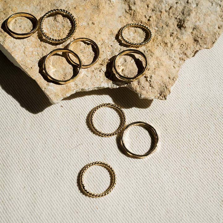 Matr Boomie Fair Trade - Wholesale Band/Stacked Ring - Dhera Assorted Textured Band Stacking Rings1