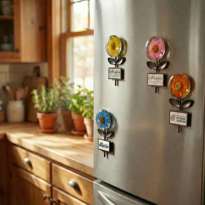 Ægte blomster magnet m/stilk - Specialmagneter for engroshandel hos Sunnie Lane