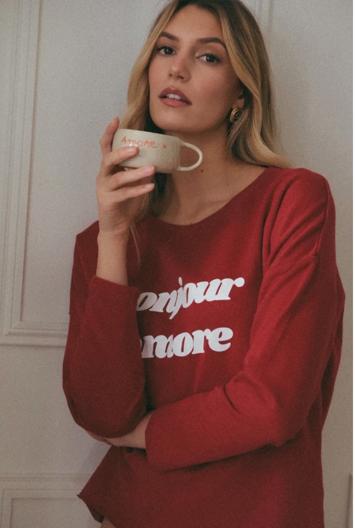 Arlette & Maria - Wholesale Graphic Sweatshirt - Women's - Red "Bonjour Amore" sweatshirt1