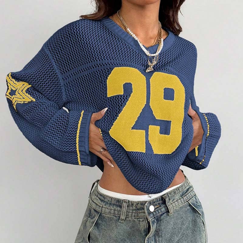 Dipped Shop – wholesale Knitted jumper – Women′s – Trendy Number Crochet Hollow Out Knit Sweater DP25F5294