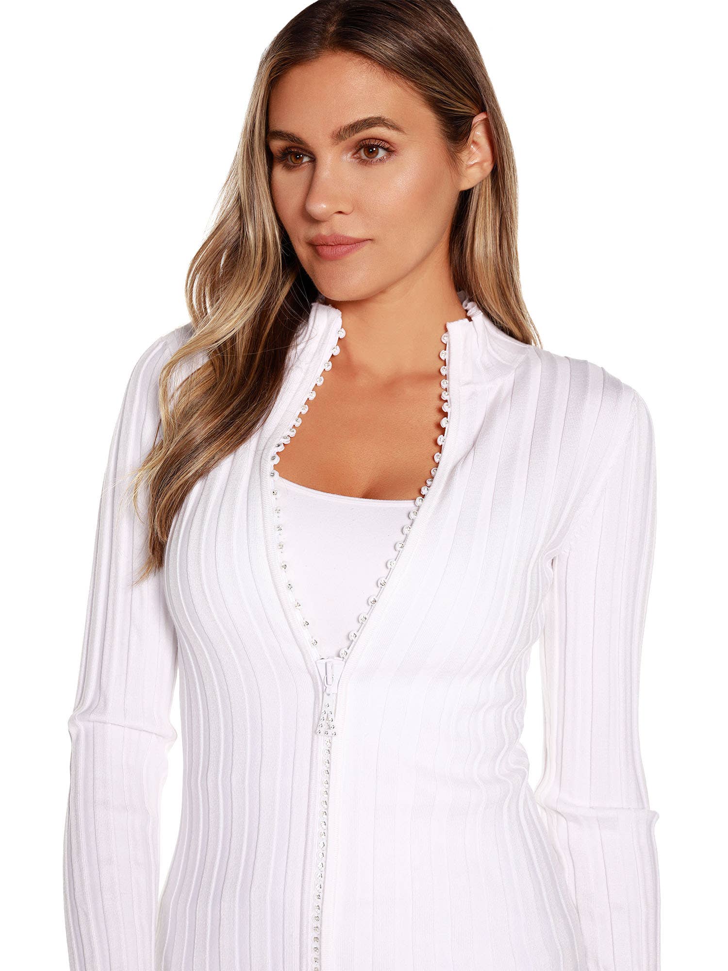 Belldini - Wholesale Knit Sweater - Women's - Women's Diamond Zip Front Mock Neck Sweater8