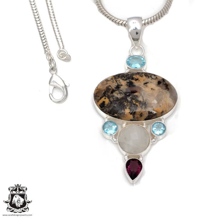 Dendritische opalen maansteen hanger en ketting P7828 voor wholesale door SARAH DESIGNS JEWELRY