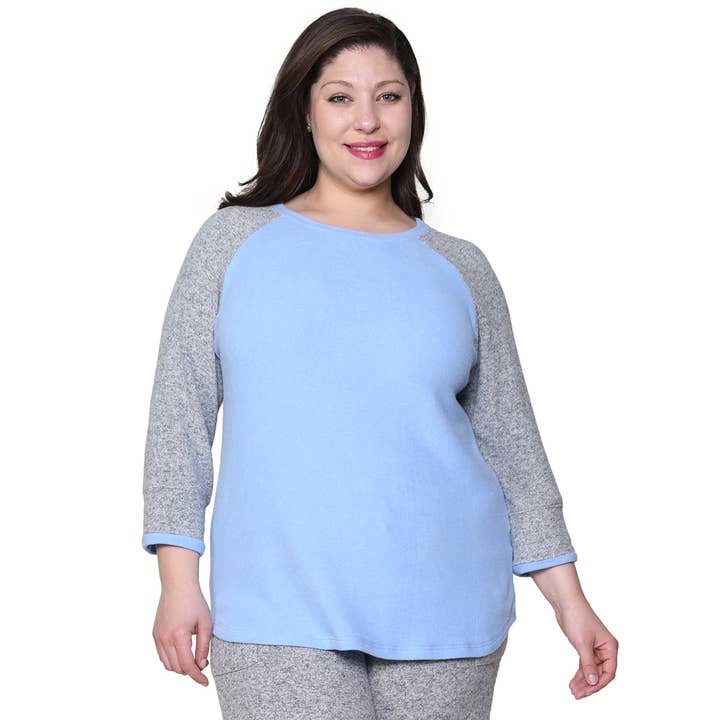 The Comfort Collection - Baseball Tee - BLUE/GREY- Plus Size for wholesale by La Cera
