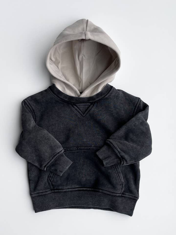 Lucky Link - Wholesale Hoodie - Kids - Toddler Black Acid Wash Crew-Neck Hoodie