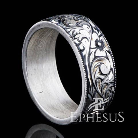 Engraved Mens Wedding Band Sterling Silver for wholesale by Ephesus Jewelry
